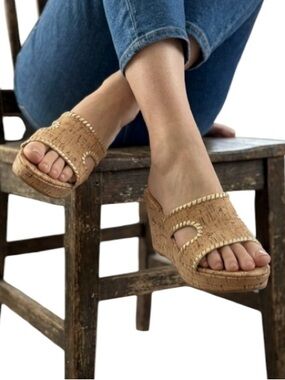 Jack Rogers Sloane Mid Wedge Sandals Cork Gold Size 7.5
AA